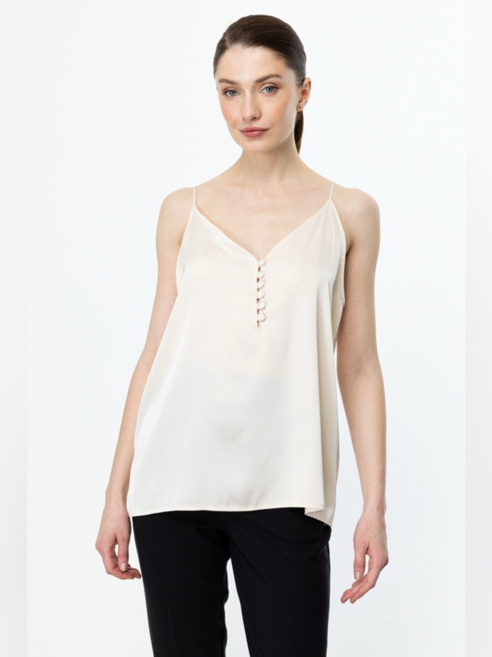 Loft Ivory Button Down Spaghetti Strap V-Neck Tank